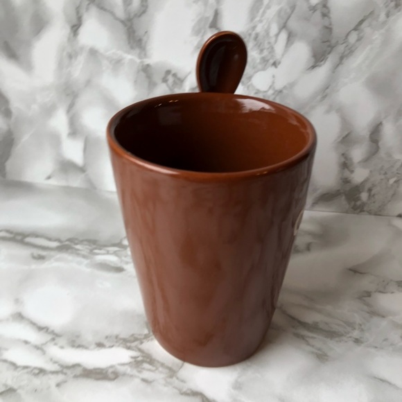 Milk Chocolate Brown Cafe Coffee Cup with a Built-In Matching Spoon - Picture 4 of 8